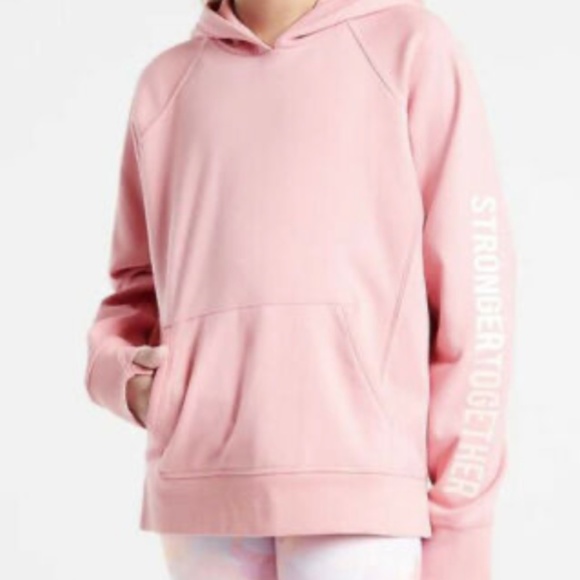 Athleta Girl Pink Cozy Sweatshirt Stronger Together Girls Medium 8/10 Fleece - Picture 9 of 13